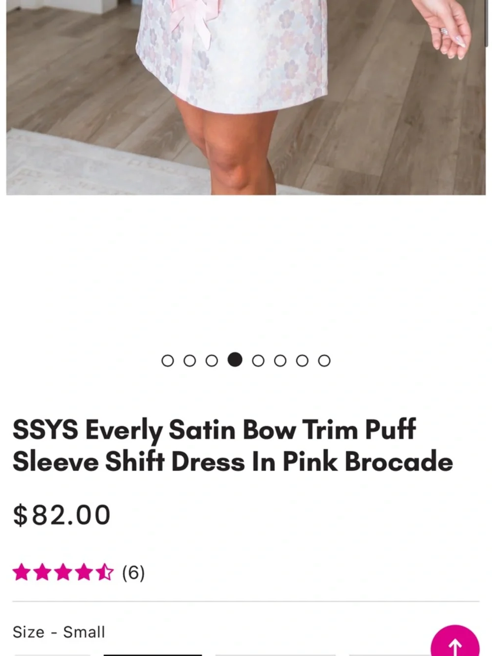 Women's Pink Floral Jacquard Mini Dress with Bow Details - Picture 3 of 3